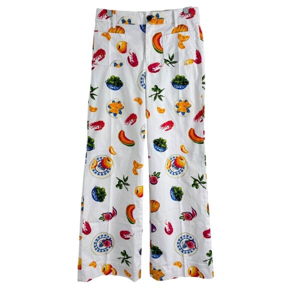 J. Crew Lizzie High-Rise Wide-Leg Pants Fruit & Crawfish Print Women Size 26 NEW - Picture 1 of 7
